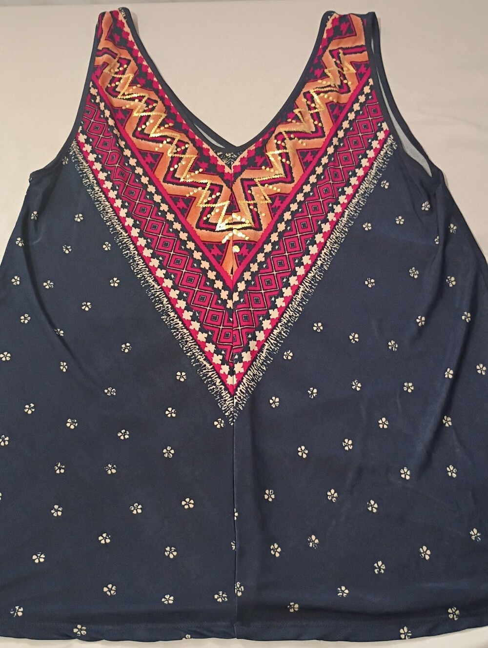 Lavish Navy Tank Top with Pink & Gold V-Neck